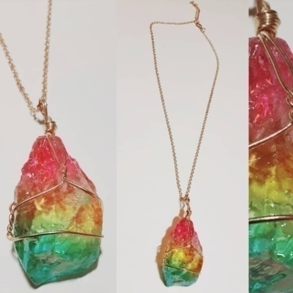 Rainbow Crystal Drip Necklace
